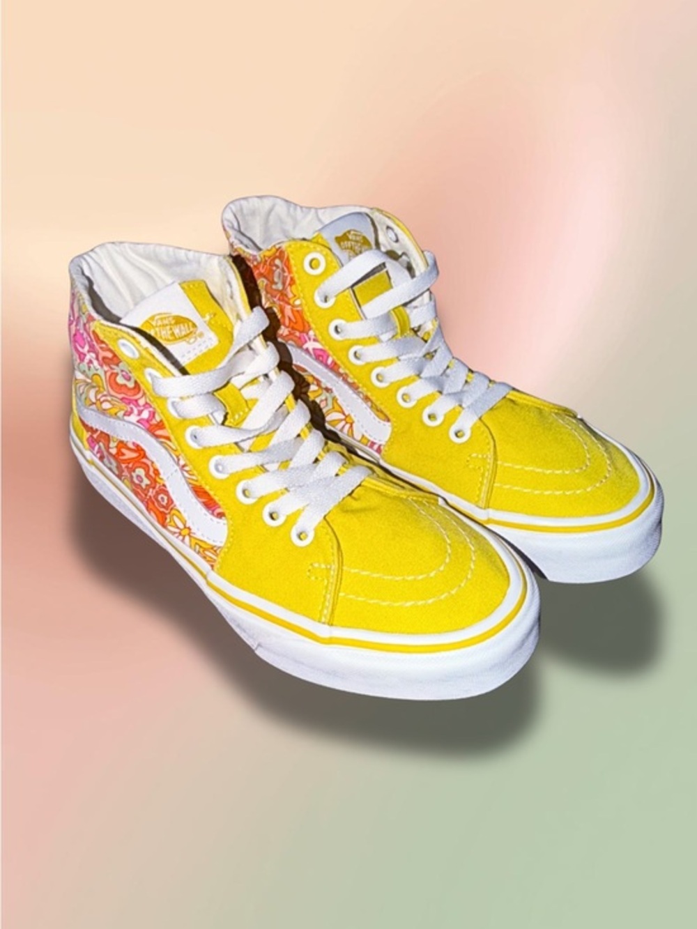 Vans Sk8-Hi Yellow Floral Retro Flower Print Men’s 5.5 Women’s 7